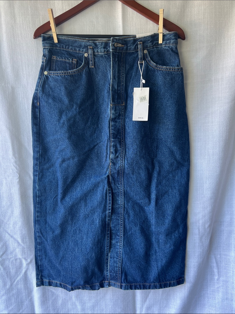 Mango Dark Blue Denim Midi Skirt NWT
